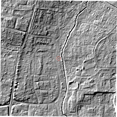 Shaded relief map of the ground around OX142BZ, computed from Environment Agency LiDAR. The ground here sits at about 59 m above sea level and falls 9 m across the surrounding 800 m. Surface water reaching this point runs off ground lying to the north-north-west, 6.1 m higher.