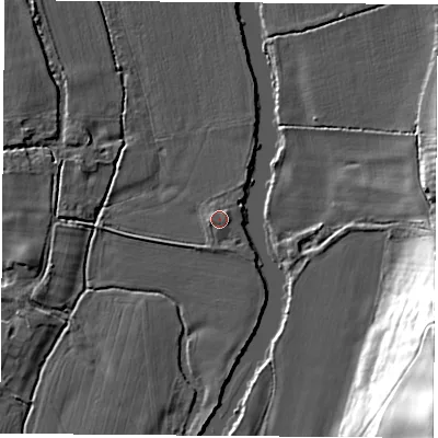 Shaded relief map of the ground around OX143AZ, computed from Environment Agency LiDAR. The ground here sits at about 53 m above sea level and falls 28 m across the surrounding 800 m. Surface water reaching this point runs off ground lying to the west, 0.8 m higher.
