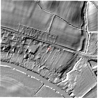 Shaded relief map of the ground around OX143DP, computed from Environment Agency LiDAR. The ground here sits at about 51 m above sea level and falls 14 m across the surrounding 800 m. Surface water reaching this point runs off ground lying to the north, 4.1 m higher.