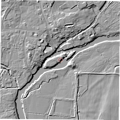 Shaded relief map of the ground around OX143HX, computed from Environment Agency LiDAR. The ground here sits at about 51 m above sea level and falls 8 m across the surrounding 800 m. Surface water reaching this point runs off ground lying to the east-north-east, 4.2 m higher.