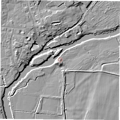 Shaded relief map of the ground around OX143HY, computed from Environment Agency LiDAR. The ground here sits at about 51 m above sea level and falls 8 m across the surrounding 800 m. Surface water reaching this point runs off ground lying to the south-south-west, 3.3 m higher.