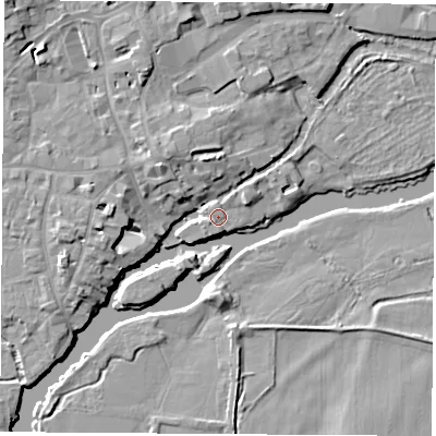 Shaded relief map of the ground around OX143JA, computed from Environment Agency LiDAR. The ground here sits at about 52 m above sea level and falls 10 m across the surrounding 800 m. Surface water reaching this point runs off ground lying to the north-east, 1.8 m higher.
