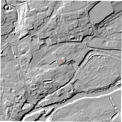 Shaded relief map of the ground around OX143UJ, computed from Environment Agency LiDAR. The ground here sits at about 55 m above sea level and falls 13 m across the surrounding 800 m. Surface water reaching this point runs off ground lying to the north-east, 0.9 m higher.