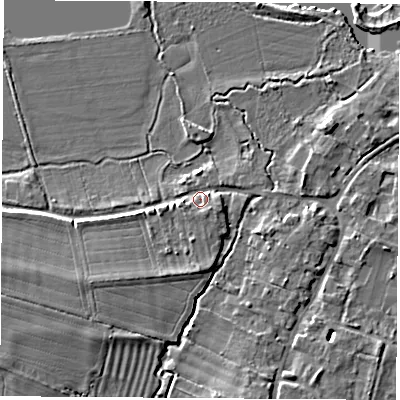 Shaded relief map of the ground around OX144AJ, computed from Environment Agency LiDAR. The ground here sits at about 51 m above sea level and falls 9 m across the surrounding 800 m. Surface water reaching this point runs off ground lying to the west-south-west, 5.1 m higher.