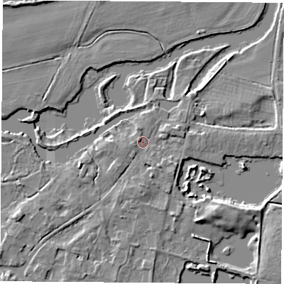 Shaded relief map of the ground around OX144NJ, computed from Environment Agency LiDAR. The ground here sits at about 51 m above sea level and falls 8 m across the surrounding 800 m. Surface water reaching this point runs off ground lying to the south-south-east, 2.4 m higher.