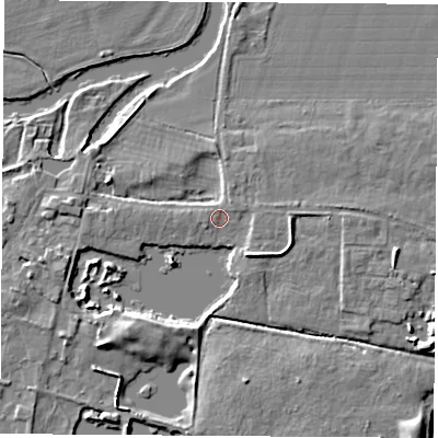 Shaded relief map of the ground around OX144NQ, computed from Environment Agency LiDAR. The ground here sits at about 51 m above sea level and falls 8 m across the surrounding 800 m. Surface water reaching this point runs off ground lying to the south-west, 5.9 m higher.