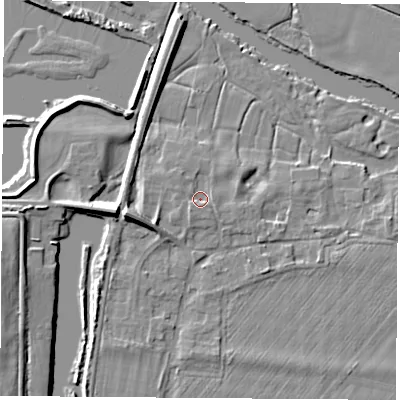 Shaded relief map of the ground around OX144NY, computed from Environment Agency LiDAR. The ground here sits at about 50 m above sea level and falls 9 m across the surrounding 800 m. Surface water reaching this point runs off ground lying to the south-south-west, 1.3 m higher.