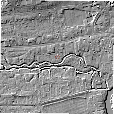 Shaded relief map of the ground around OX145DX, computed from Environment Agency LiDAR. The ground here sits at about 52 m above sea level and falls 10 m across the surrounding 800 m. Surface water reaching this point runs off ground lying to the north-north-west, 1.3 m higher.