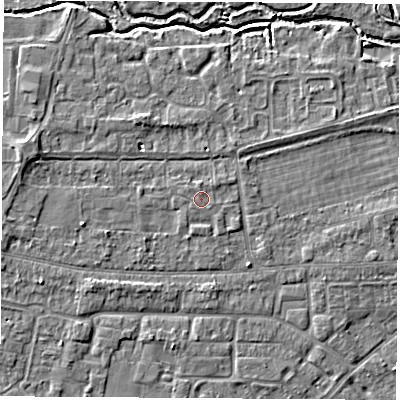 Shaded relief map of the ground around OX145GZ, computed from Environment Agency LiDAR. The ground here sits at about 52 m above sea level and falls 5 m across the surrounding 800 m. Surface water reaching this point runs off ground lying to the north-east, 0.6 m higher.