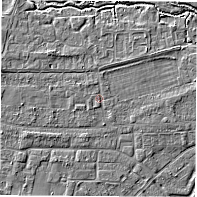 Shaded relief map of the ground around OX145HE, computed from Environment Agency LiDAR. The ground here sits at about 52 m above sea level and falls 4 m across the surrounding 800 m. Surface water reaching this point runs off ground lying to the north-west, 0.8 m higher.
