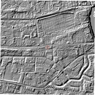 Shaded relief map of the ground around OX145HG, computed from Environment Agency LiDAR. The ground here sits at about 52 m above sea level and falls 5 m across the surrounding 800 m. Surface water reaching this point runs off ground lying to the north-east, 0.7 m higher.