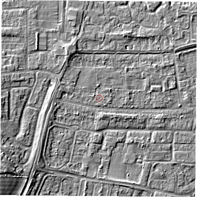 Shaded relief map of the ground around OX145HZ, computed from Environment Agency LiDAR. The ground here sits at about 52 m above sea level and falls 11 m across the surrounding 800 m. Surface water reaching this point runs off ground lying to the north, 1.2 m higher.