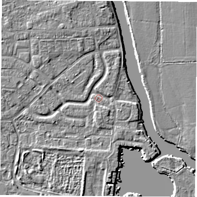 Shaded relief map of the ground around OX145LG, computed from Environment Agency LiDAR. The ground here sits at about 51 m above sea level and falls 5 m across the surrounding 800 m. Surface water reaching this point runs off ground lying to the south-south-east, 1.8 m higher.