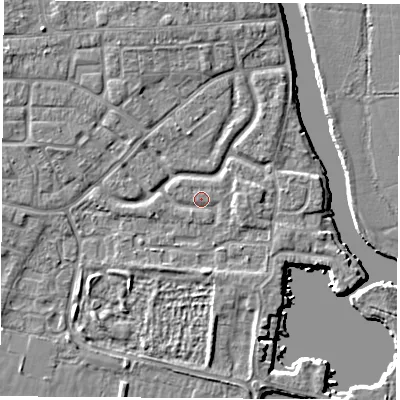 Shaded relief map of the ground around OX145LH, computed from Environment Agency LiDAR. The ground here sits at about 51 m above sea level and falls 5 m across the surrounding 800 m. Surface water reaching this point runs off ground lying to the south-south-west, 0.7 m higher.