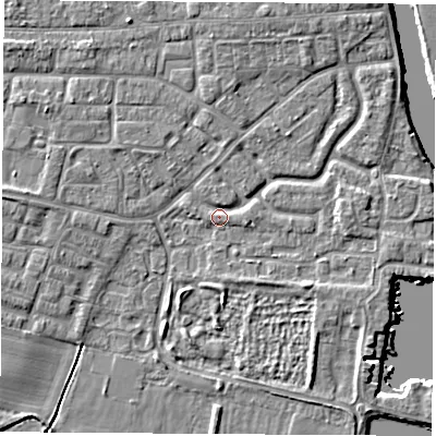Shaded relief map of the ground around OX145LJ, computed from Environment Agency LiDAR. The ground here sits at about 51 m above sea level and falls 5 m across the surrounding 800 m. Surface water reaching this point runs off ground lying to the north, 2.1 m higher.