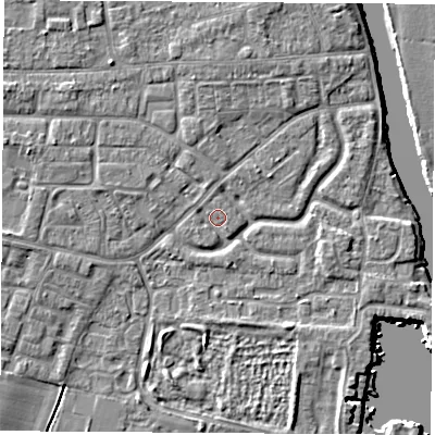 Shaded relief map of the ground around OX145LL, computed from Environment Agency LiDAR. The ground here sits at about 51 m above sea level and falls 5 m across the surrounding 800 m. Surface water reaching this point runs off ground lying to the south-east, 1.0 m higher.