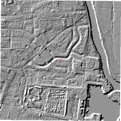 Shaded relief map of the ground around OX145LQ, computed from Environment Agency LiDAR. The ground here sits at about 51 m above sea level and falls 5 m across the surrounding 800 m. Surface water reaching this point runs off ground lying to the north-north-west, 2.1 m higher.