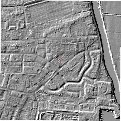 Shaded relief map of the ground around OX145LT, computed from Environment Agency LiDAR. The ground here sits at about 51 m above sea level and falls 5 m across the surrounding 800 m. Surface water reaching this point runs off ground lying to the north-north-west, 1.3 m higher.
