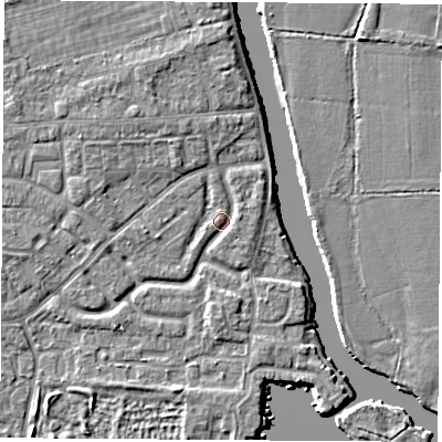 Shaded relief map of the ground around OX145LW, computed from Environment Agency LiDAR. The ground here sits at about 51 m above sea level and falls 5 m across the surrounding 800 m. Surface water reaching this point runs off ground lying to the north-west, 2.1 m higher.