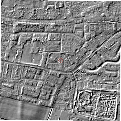 Shaded relief map of the ground around OX145NA, computed from Environment Agency LiDAR. The ground here sits at about 52 m above sea level and falls 4 m across the surrounding 800 m. Surface water reaching this point runs off ground lying to the west-north-west, 1.0 m higher.