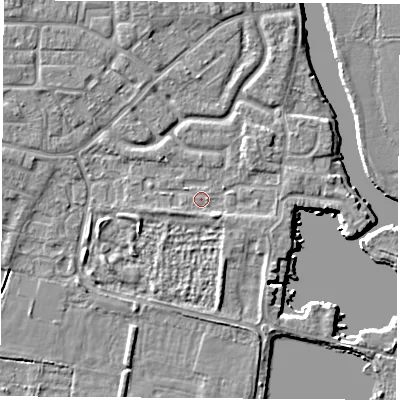 Shaded relief map of the ground around OX145NN, computed from Environment Agency LiDAR. The ground here sits at about 51 m above sea level and falls 5 m across the surrounding 800 m. Surface water reaching this point runs off ground lying to the south-east, 1.6 m higher.