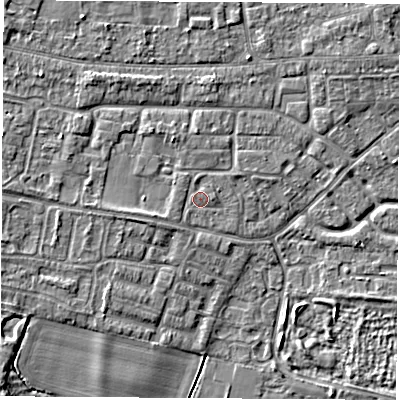 Shaded relief map of the ground around OX145NQ, computed from Environment Agency LiDAR. The ground here sits at about 52 m above sea level and falls 6 m across the surrounding 800 m. Surface water reaching this point runs off ground lying to the west-south-west, 1.3 m higher.