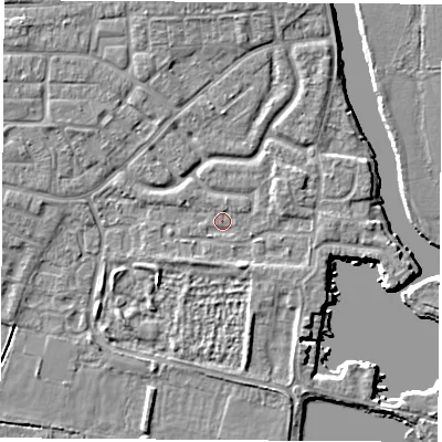 Shaded relief map of the ground around OX145NW, computed from Environment Agency LiDAR. The ground here sits at about 51 m above sea level and falls 5 m across the surrounding 800 m. Surface water reaching this point runs off ground lying to the south-south-east, 1.8 m higher.