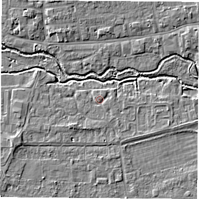 Shaded relief map of the ground around OX145RL, computed from Environment Agency LiDAR. The ground here sits at about 52 m above sea level and falls 5 m across the surrounding 800 m. Surface water reaching this point runs off ground lying to the south-south-east, 1.1 m higher.