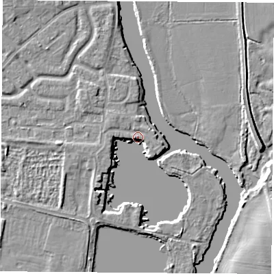 Shaded relief map of the ground around OX145RY, computed from Environment Agency LiDAR. The ground here sits at about 52 m above sea level and falls 5 m across the surrounding 800 m. Surface water reaching this point runs off ground lying to the south-west, 4.6 m higher.