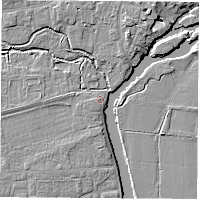 Shaded relief map of the ground around OX145TD, computed from Environment Agency LiDAR. The ground here sits at about 52 m above sea level and falls 7 m across the surrounding 800 m. Surface water reaching this point runs off ground lying to the south-south-west, 1.1 m higher.
