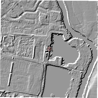 Shaded relief map of the ground around OX145TL, computed from Environment Agency LiDAR. The ground here sits at about 51 m above sea level and falls 5 m across the surrounding 800 m. Surface water reaching this point runs off ground lying to the south-west, 4.6 m higher.