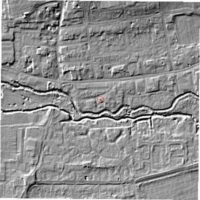 Shaded relief map of the ground around OX145US, computed from Environment Agency LiDAR. The ground here sits at about 52 m above sea level and falls 9 m across the surrounding 800 m. Surface water reaching this point runs off ground lying to the west-north-west, 1.1 m higher.
