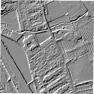 Shaded relief map of the ground around OX14RN, computed from Environment Agency LiDAR. The ground here sits at about 56 m above sea level and falls 5 m across the surrounding 800 m. Surface water reaching this point runs off ground lying to the south-south-west, 1.0 m higher.