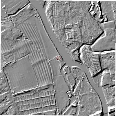 Shaded relief map of the ground around OX14UW, computed from Environment Agency LiDAR. The ground here sits at about 56 m above sea level and falls 8 m across the surrounding 800 m. Surface water reaching this point runs off ground lying to the west-north-west, 1.7 m higher.