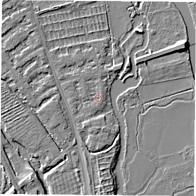 Shaded relief map of the ground around OX14XB, computed from Environment Agency LiDAR. The ground here sits at about 56 m above sea level and falls 6 m across the surrounding 800 m. Surface water reaching this point runs off ground lying to the north-east, 0.9 m higher.