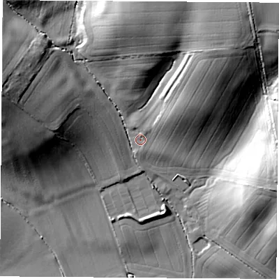 Shaded relief map of the ground around OX150SX, computed from Environment Agency LiDAR. The ground here sits at about 88 m above sea level and falls 34 m across the surrounding 800 m. Surface water reaching this point runs off ground lying to the north-east, 24.2 m higher.