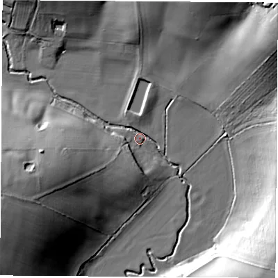 Shaded relief map of the ground around OX154AU, computed from Environment Agency LiDAR. The ground here sits at about 92 m above sea level and falls 28 m across the surrounding 800 m. Surface water reaching this point runs off ground lying to the west-south-west, 26.3 m higher.