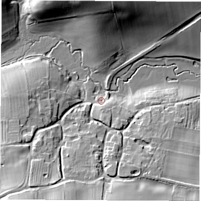 Shaded relief map of the ground around OX154JE, computed from Environment Agency LiDAR. The ground here sits at about 109 m above sea level and falls 38 m across the surrounding 800 m. Surface water reaching this point runs off ground lying to the south-south-west, 27.8 m higher.