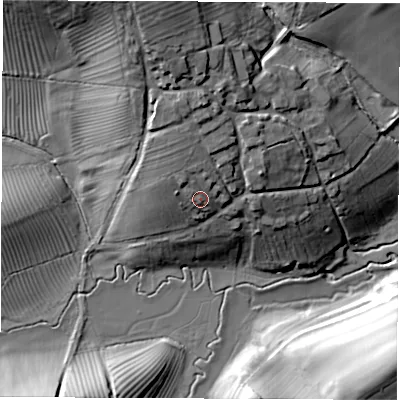 Shaded relief map of the ground around OX154JY, computed from Environment Agency LiDAR. The ground here sits at about 130 m above sea level and falls 37 m across the surrounding 800 m. Surface water reaching this point runs off ground lying to the north, 11.0 m higher.