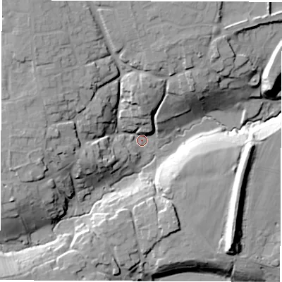 Shaded relief map of the ground around OX155LW, computed from Environment Agency LiDAR. The ground here sits at about 142 m above sea level and falls 28 m across the surrounding 800 m. Surface water reaching this point runs off ground lying to the north-west, 22.2 m higher.