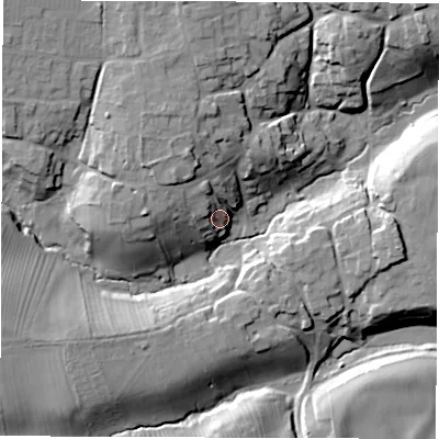 Shaded relief map of the ground around OX155PN, computed from Environment Agency LiDAR. The ground here sits at about 151 m above sea level and falls 25 m across the surrounding 800 m. Surface water reaching this point runs off ground lying to the north-west, 12.3 m higher.