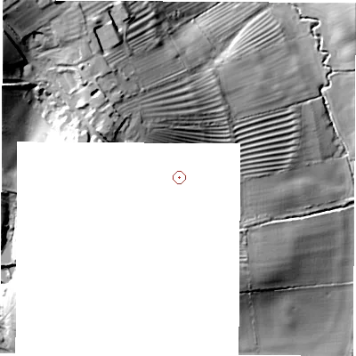 Shaded relief map of the ground around OX156BH, computed from Environment Agency LiDAR. and falls 45 m across the surrounding 800 m.
