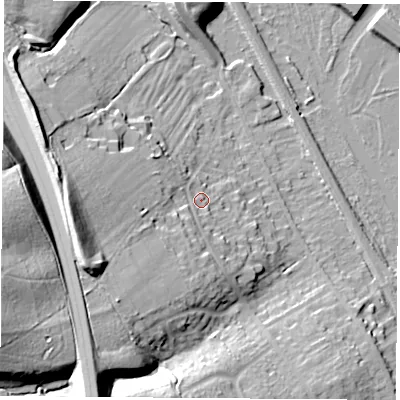 Shaded relief map of the ground around OX15LJ, computed from Environment Agency LiDAR. The ground here sits at about 63 m above sea level and falls 30 m across the surrounding 800 m. Surface water reaching this point runs off ground lying to the west-south-west, 18.0 m higher.