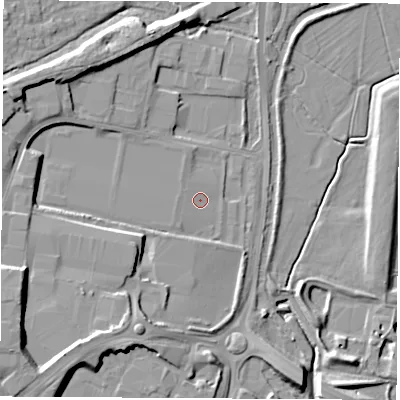 Shaded relief map of the ground around OX161TR, computed from Environment Agency LiDAR. The ground here sits at about 93 m above sea level and falls 15 m across the surrounding 800 m. Surface water reaching this point runs off ground lying to the north-west, 1.4 m higher.