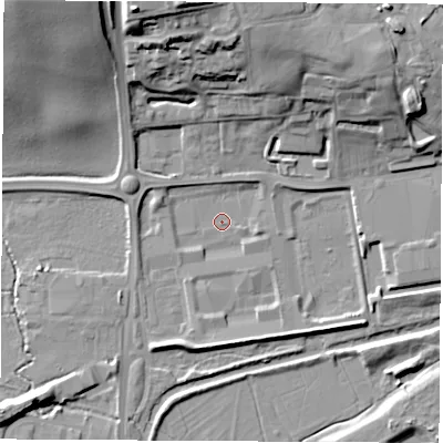 Shaded relief map of the ground around OX162DJ, computed from Environment Agency LiDAR. The ground here sits at about 93 m above sea level and falls 29 m across the surrounding 800 m. Surface water reaching this point runs off ground lying to the south-west, 1.3 m higher.