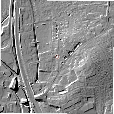 Shaded relief map of the ground around OX163HA, computed from Environment Agency LiDAR. The ground here sits at about 91 m above sea level and falls 12 m across the surrounding 800 m. Surface water reaching this point runs off ground lying to the north-east, 5.6 m higher.