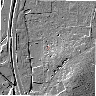 Shaded relief map of the ground around OX163HB, computed from Environment Agency LiDAR. The ground here sits at about 91 m above sea level and falls 12 m across the surrounding 800 m. Surface water reaching this point runs off ground lying to the east-south-east, 4.9 m higher.