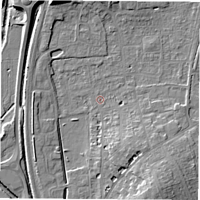 Shaded relief map of the ground around OX163HE, computed from Environment Agency LiDAR. The ground here sits at about 91 m above sea level and falls 14 m across the surrounding 800 m. Surface water reaching this point runs off ground lying to the north-north-west, 11.9 m higher.