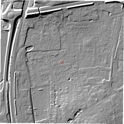 Shaded relief map of the ground around OX163HJ, computed from Environment Agency LiDAR. The ground here sits at about 91 m above sea level and falls 14 m across the surrounding 800 m. Surface water reaching this point runs off ground lying to the north-west, 13.2 m higher.