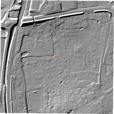 Shaded relief map of the ground around OX163JA, computed from Environment Agency LiDAR. The ground here sits at about 91 m above sea level and falls 14 m across the surrounding 800 m. Surface water reaching this point runs off ground lying to the east-north-east, 0.7 m higher.